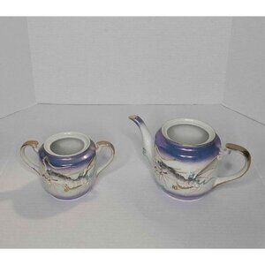 Manna China Porcelain Teapot & Sugar Bowl/Raised Painted Dragon Design Set